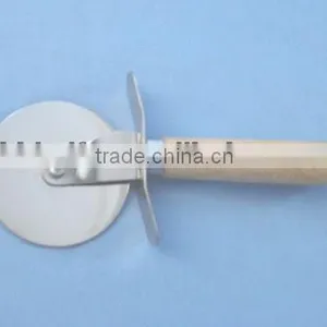 Stainless Steel Pizza Cutter, Wooden Handle thumbnail-1