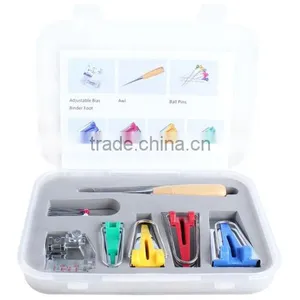 Bias Tape Makers Set Kit Binder Binding Snap on Foot Sewing Quilting Tools+AWL thumbnail-1