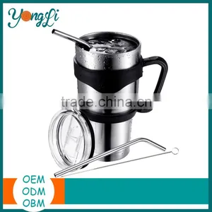 Splash Proof Lid, Brush and 2 Curved Straws Double Walled Vacuum Insulated 30 oz Insulated Tumbler With Removable Handle thumbnail-1