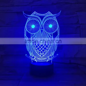 UCHOME Owl 3D Illusion Lamp 7 Color Changing Touch/Press Table Desk LED Night Light thumbnail-3