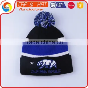 100% Acrylic Jacquard Knitted Hat Wither Embroidery CC Beanie thumbnail-3