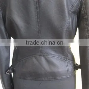 Faux Leather Jacket Women Cothing New 2015 Montage Patchwork Zipper Pockets PU Leather Jacket Fashion Autumn Winter Leather Coat thumbnail-5