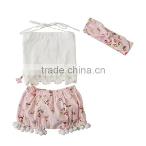 High Quality Baby Girls Clothes 2 Pieces Floral Pompom Outfits For Toddler Girls thumbnail-5