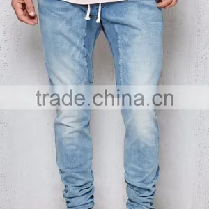 Drop Skinny Indigo Blue Biker Denim Joggers thumbnail-1