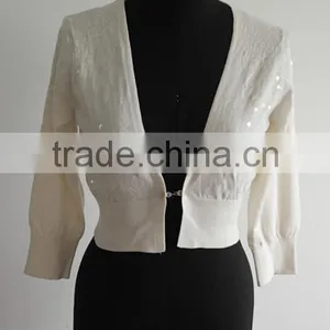 Fashion White Ladies Bead 100%pima Cotton Poncho Cardigan Sweater thumbnail-1