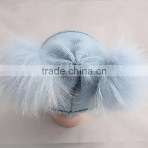 Myfur Wholesale Children's Fall Winter Hat Striped Wool Hat Knitted Baby Beanie Hat With Fur Ball thumbnail-3