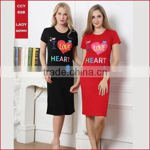 2015 Wholesale Fashion Lovely Printed Design S/S CVC Women Summer Designs Nightgown thumbnail-1