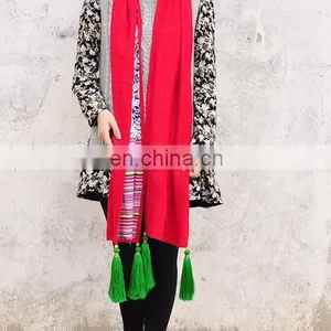 Ethnic Style Chinese Red Strands Tassels Classic New Trending Oblong Scarf Women Fashion Scarves thumbnail-3