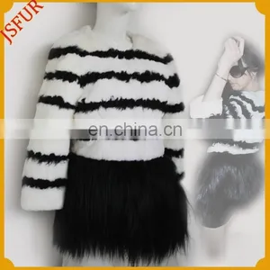 2015 Newest Striped Winter Coat Natural Fur Round Collar Rabbit Fur Coat thumbnail-2
