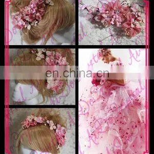 Aidocrystal Pink Hari Flower Crown, Rustic Wedding Hair Accessories, Bridal Headpiece, Floral Headband thumbnail-1