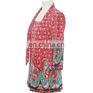 2017 Long Sleeve Women Paisley Ethnic Print Floral Print Tunic thumbnail-2