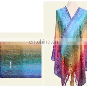 Paisley Cotton Pashmina Scarf With Blend Dyeing Yarn Dyed Blending Scarf thumbnail-2