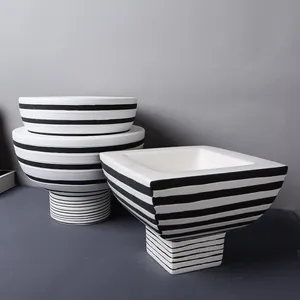 Black And White Zebra-Stripe Nordic Style Unique Ceramic Vase Decortion For Office Hotel thumbnail-1