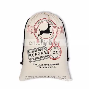 2021 Hot Selling Christmas Sack Canva Bag Cotton Drawstring With Customized Logo Sublimation Blank Christmas Santa Gift Bag thumbnail-5