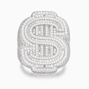 Shining Star Jewelry Custom Mens Big Dollar Sign Moissanite Hip Hop Rapper Ring thumbnail-4