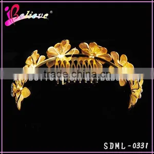 Luxury Diamond Gold Flower Headband, Flower Headband Crown, Headband for Bridal thumbnail-2
