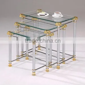 Modern Coffee Table/Metal Golden Glass Nesting Table thumbnail-1