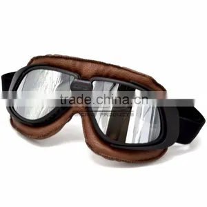 BJ-GT-008 New Style Silver Lens Brown Leather Racing Motocross Goggles thumbnail-3
