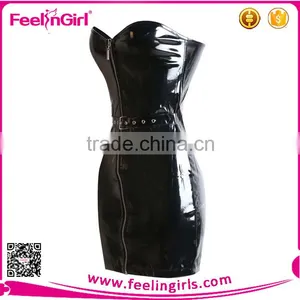 2015 Wholesale Women Zipper Black Tight Leather Dress thumbnail-4