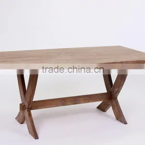 Home Used Antique Solid Wooden With X Design Leg Rectangular Dining /Party Table(DT-827-OAK) thumbnail-3