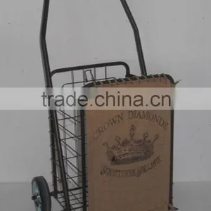 Vintage Handmade Metal Wire Folding Shopping Cart thumbnail-1