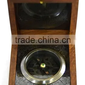 Antique Brass Promotional Gift Compass in Wooden Box 13519 thumbnail-2