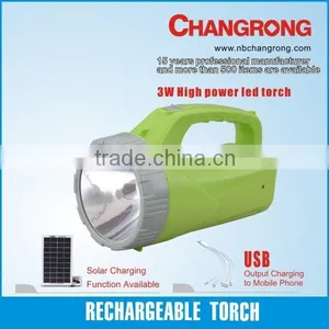 Rechargeable 3W High Power Led Torch With Solar Charge thumbnail-1
