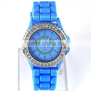 New Blue Geneva Crystal Jelly Gel Silicon Teenagers Girls Women's Wrist Watches thumbnail-2