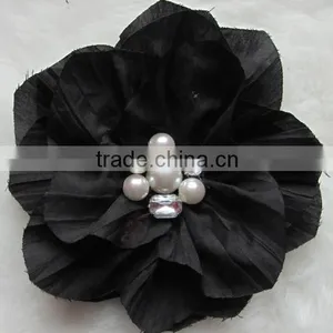 Women Flower Pearl Brooch Hair Clip Hair Pin Faric Flower Artificial Flowers thumbnail-1