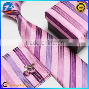 Fashion Stripe Microfiber Mens Tie Handkerchief Cufflink Sets Quality Choice thumbnail-1