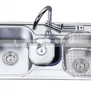 Gourmet Double Bowl Top Mount Stainless Steel Kitchen Sink w/ Waste Bin & Knife Holder B13 thumbnail-1