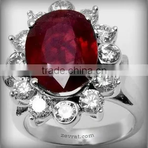 Ruby Ring, Diamond Engagement Ring, White Gold Ring thumbnail-1