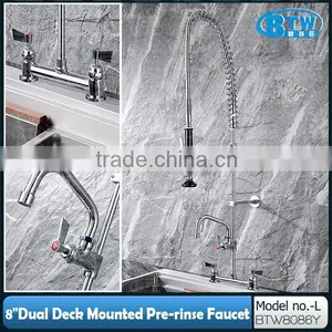 8" Dual Deck Mounted Kitchen Faucet With Pull Down Spray With 6" Add-on Faucet (L-BTW8086Y) thumbnail-1