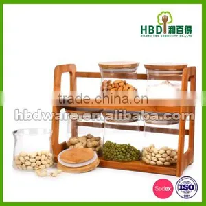 Glass Canister With Bamboo Rack Wholesale thumbnail-1
