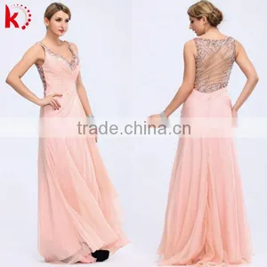 Sleeveless Beaded Ruffle See Through Elegant Pink Dress Beaded Evening Dress thumbnail-1