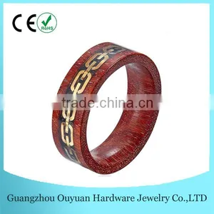 Natural Red Wooden Ring With Gold Metal Chain Inlay thumbnail-1