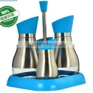 Set of 4 Glass Oil Spice Set Oil Vinegar Bottle With Metal Coating Shelf thumbnail-1