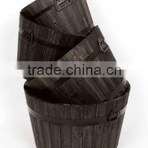 Set of 4 Wooden Barrel thumbnail-1