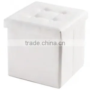 White Faux Leather Foot Rest Storage Ottman With Removable Lid thumbnail-2