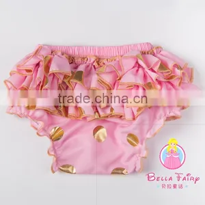Most Popular Custom Design Baby Cotton Ruffle Gold Dot Bloomers With Diaper Cover thumbnail-5