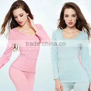 New Arrival 2016 Sexy Ladies Thermal Underwears Seamless Antibacterial Warm Long Johns Women Body Shaped Underwear Sets thumbnail-2