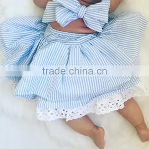2017 New Arrival Baby Clothes Wholesale Hot Sale Cotton Cheap Clothing Children's Boutique Sleeveless Summer Blue Color Dress thumbnail-5