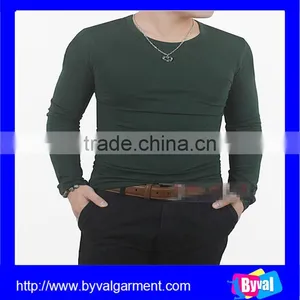 Custom Wholesale 100% Cotton Men's Bottle Green Blank O Neck Long Sleeve T Shirts thumbnail-1