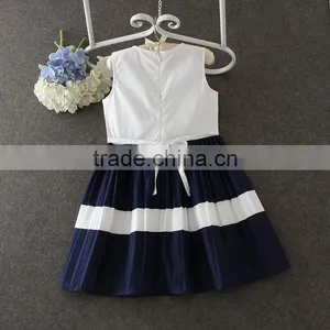 2017 New Arrival Korean Style White and Blue Casual Dress Children Simple Summer Dress Hoilday Beach Party Dresses Kids Clothing thumbnail-2