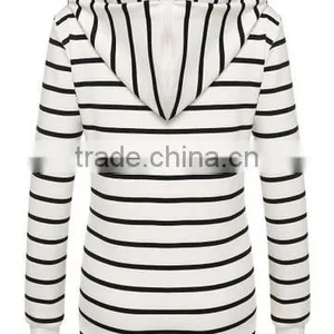Ladies Women Casual Hooded Long Sleeve Striped Pullover Hoodies With Fleece thumbnail-4
