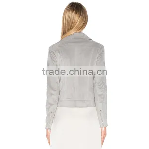 Autumn 2018 Lady Clothing Silver Faux Suede Zip up Motorcycle Jacket thumbnail-3