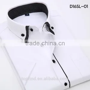 2016 New Arrival Summer Season Fancy 35% Cotton Double Collar Solid Color Short Sleeve Shirt for Man thumbnail-1