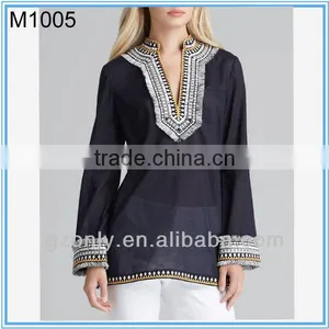 Embroidered Voile Tunic Ladies Blouse Designs thumbnail-1