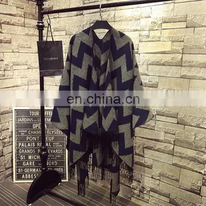 New Tassel Chevron Pashmina Poncho Wholesale thumbnail-1
