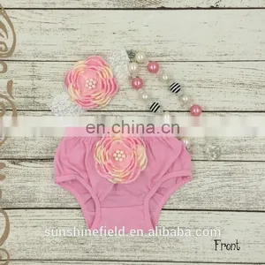 Baby Bloomers Matching Baby Headband and Chunky Necklace Baby Girl Diaper Covers thumbnail-2